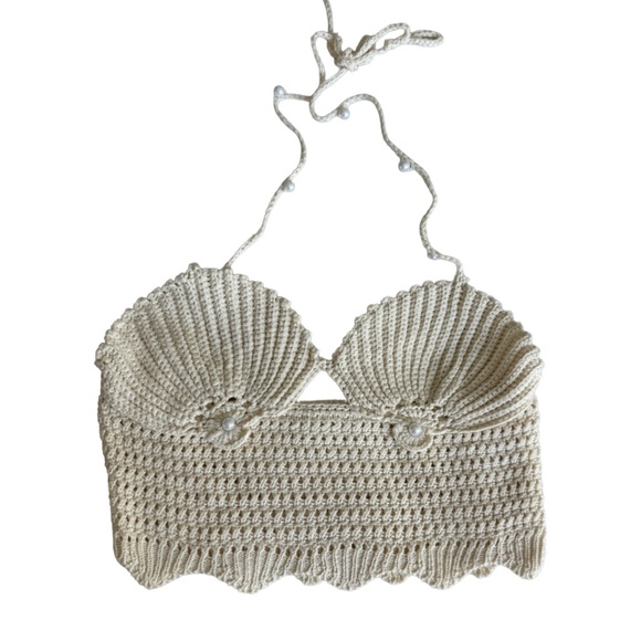 Meshki Cream Crochet 2-Piece Co-Ord Set – Kira Shell Knit Top & Maxi Skirt (S) - Picture 10 of 16